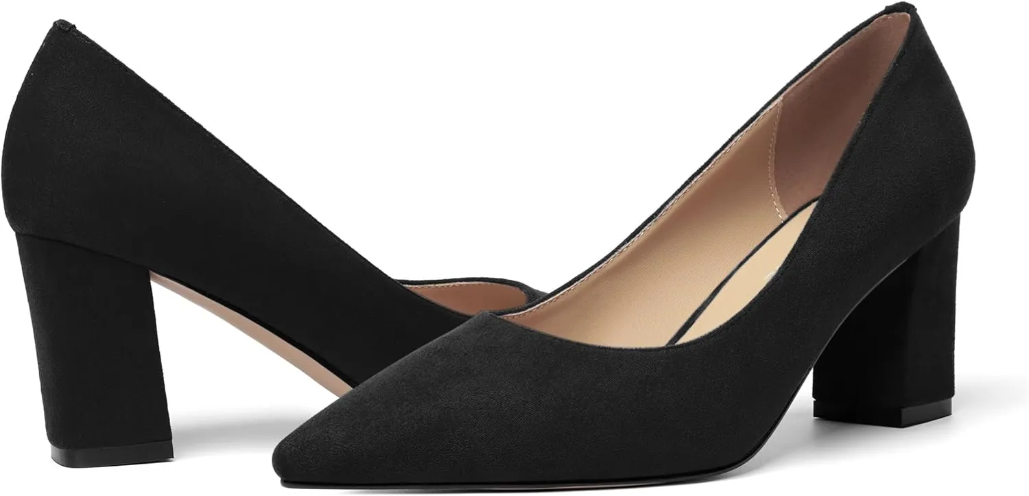 Womens Dress Pointed Toe Slip On Suede Dating Block High Heel Pumps Shoes 3 Inch