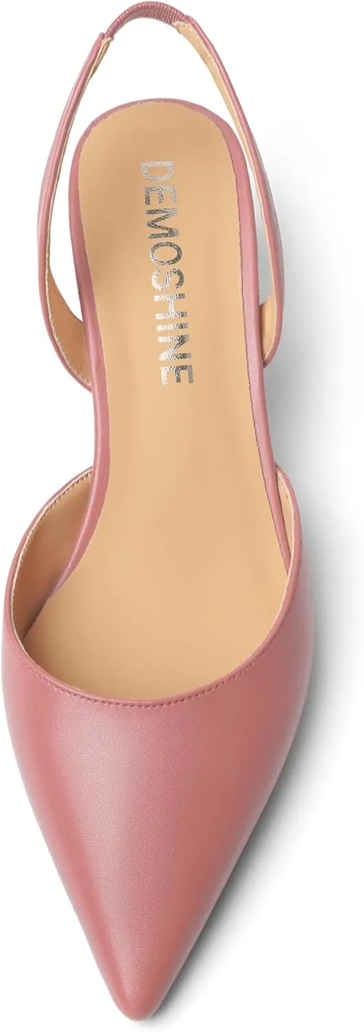 Womens Fashion Slip On Matte Slingback Pointed Toe Dating Spool High Heel Pumps Shoes 3 Inch