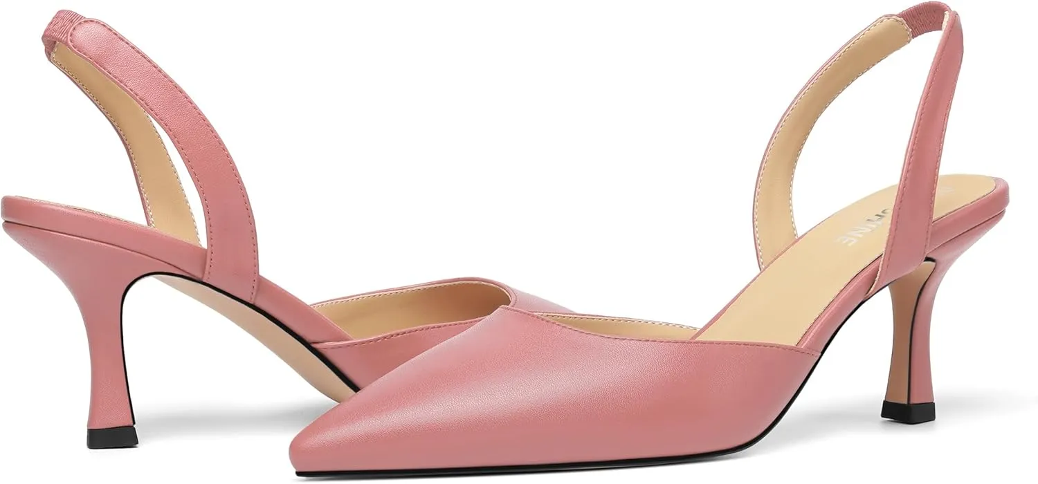 Womens Fashion Slip On Matte Slingback Pointed Toe Dating Spool High Heel Pumps Shoes 3 Inch