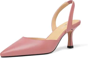Womens Fashion Slip On Matte Slingback Pointed Toe Dating Spool High Heel Pumps Shoes 3 Inch