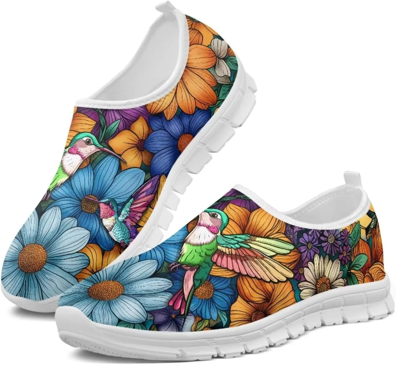 Women's Fashion Sneakers Lightweight Walking Casual Slip Ons Comfortable Flower Print Athletic Travel Shoes