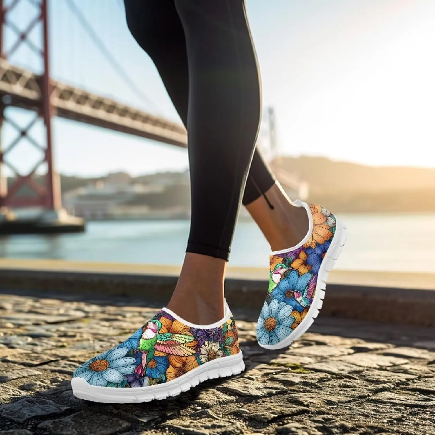 Women's Fashion Sneakers Lightweight Walking Casual Slip Ons Comfortable Flower Print Athletic Travel Shoes