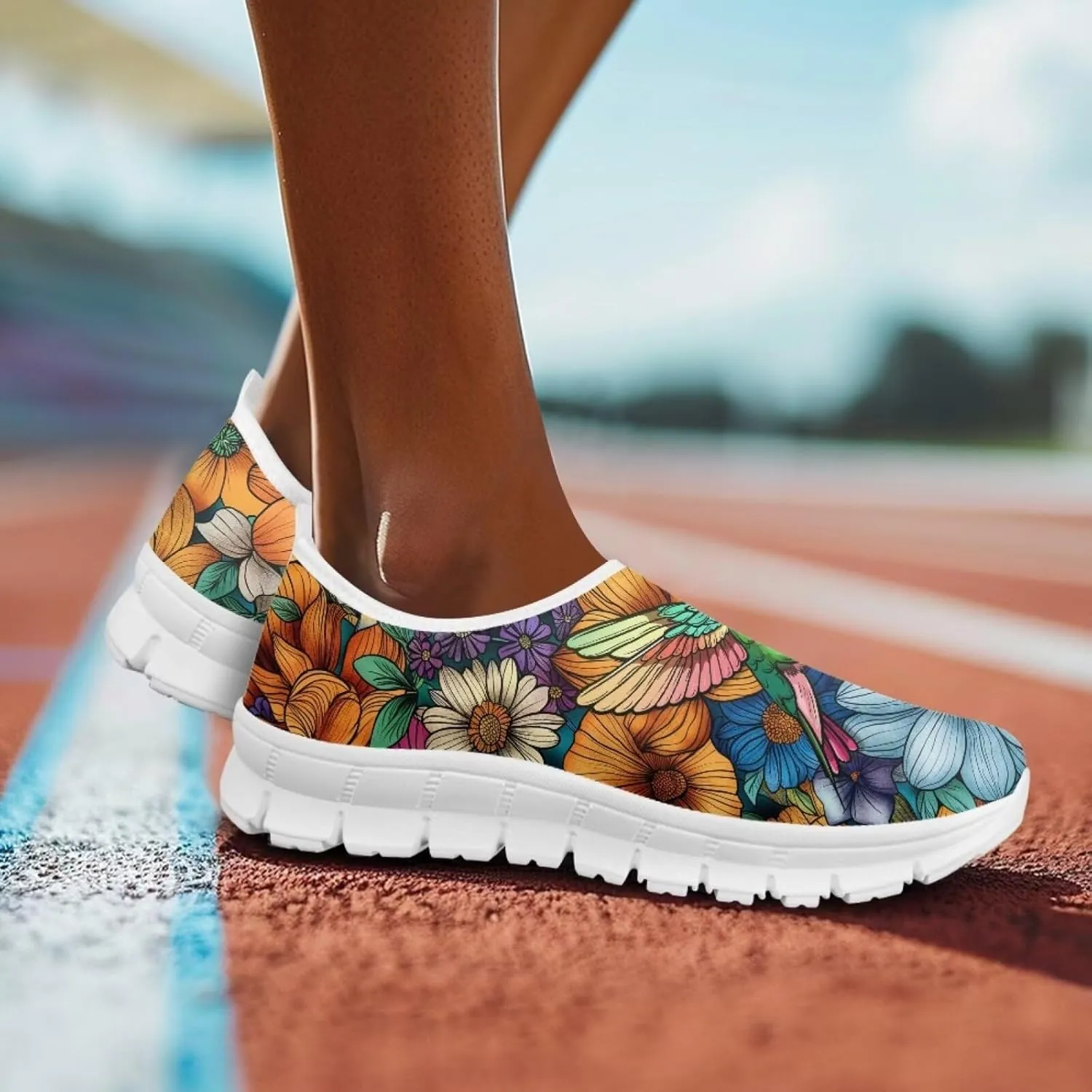 Women's Fashion Sneakers Lightweight Walking Casual Slip Ons Comfortable Flower Print Athletic Travel Shoes