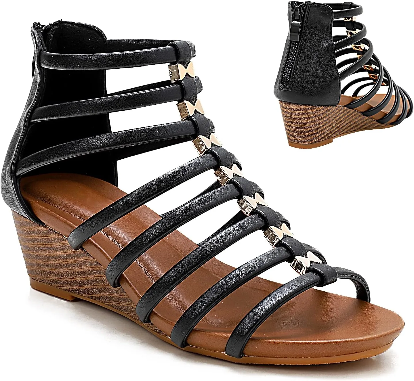 Womens Gladiator Sandals Zipper Strappy Wedge Sandal Roman Shoes For girls