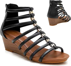 Womens Gladiator Sandals Zipper Strappy Wedge Sandal Roman Shoes For girls