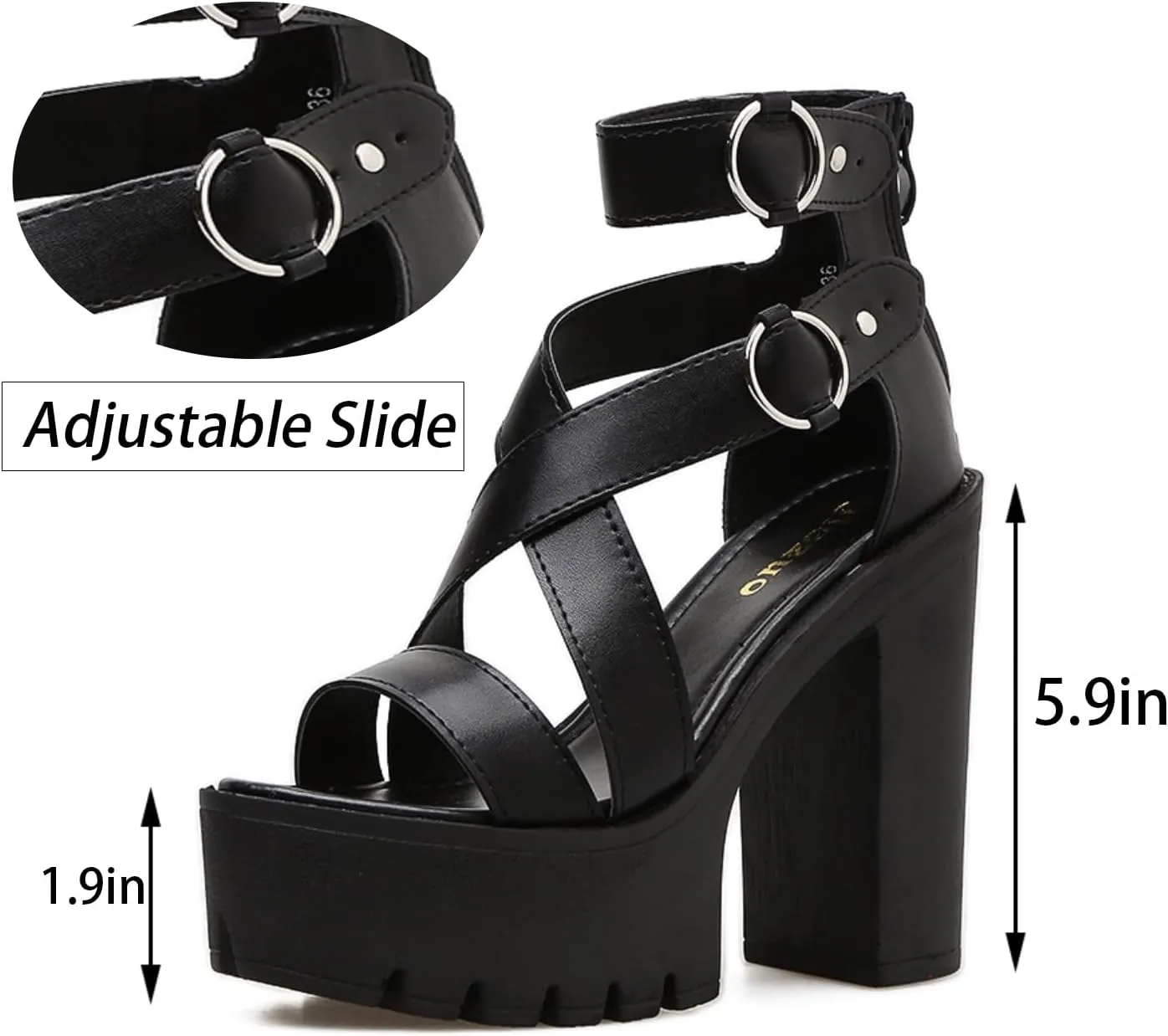 Womens High Chunky Heel Ankle Strap Goth Sandals,Comfort Cutout Open Toe Block Heel Multi Buckle Roman Gladiator Sandals Fashion Party Dress Platform Studded Punk Sandals Back Zipper