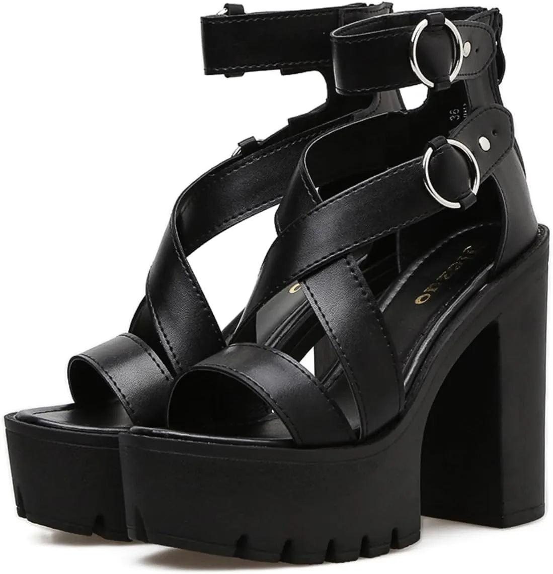 Womens High Chunky Heel Ankle Strap Goth Sandals,Comfort Cutout Open Toe Block Heel Multi Buckle Roman Gladiator Sandals Fashion Party Dress Platform Studded Punk Sandals Back Zipper