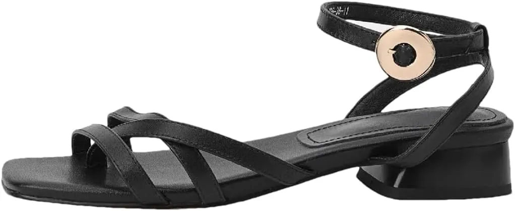 Womens Lace-Up Back Strap Flat Heel Open Side Vamp Gladiator Sandals Cow Leather Buckle Detail Casual Summer Sandals