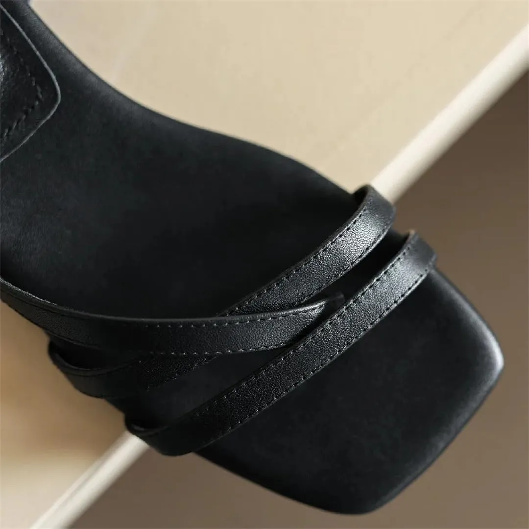 Womens Lace-Up Back Strap Flat Heel Open Side Vamp Gladiator Sandals Cow Leather Buckle Detail Casual Summer Sandals