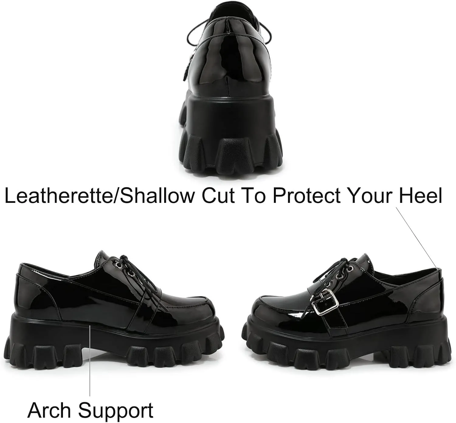 Women's Leather British Style Chunky Creeper Oxford Shoes,Lace-Up Glossy Buckle Strap Wingtip Brogues,Oiffce Dress Shoes