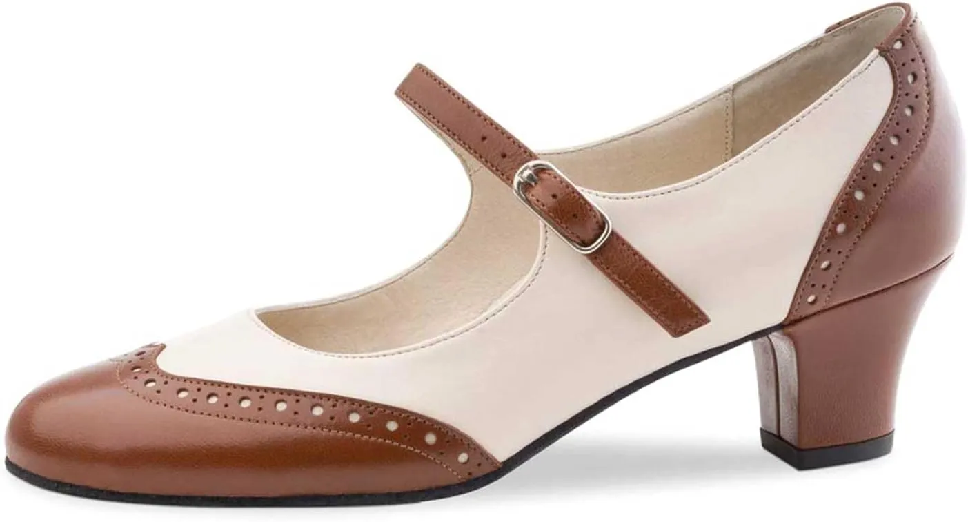 Women's Mary Jane Kitten Heel Two Tone Splicing Wingtip Pumps Closed Round Toe 1.8 Inch Chunky Heel with Ankle Strap Oxford Style Party Office Lady Dress Pumps Shoe