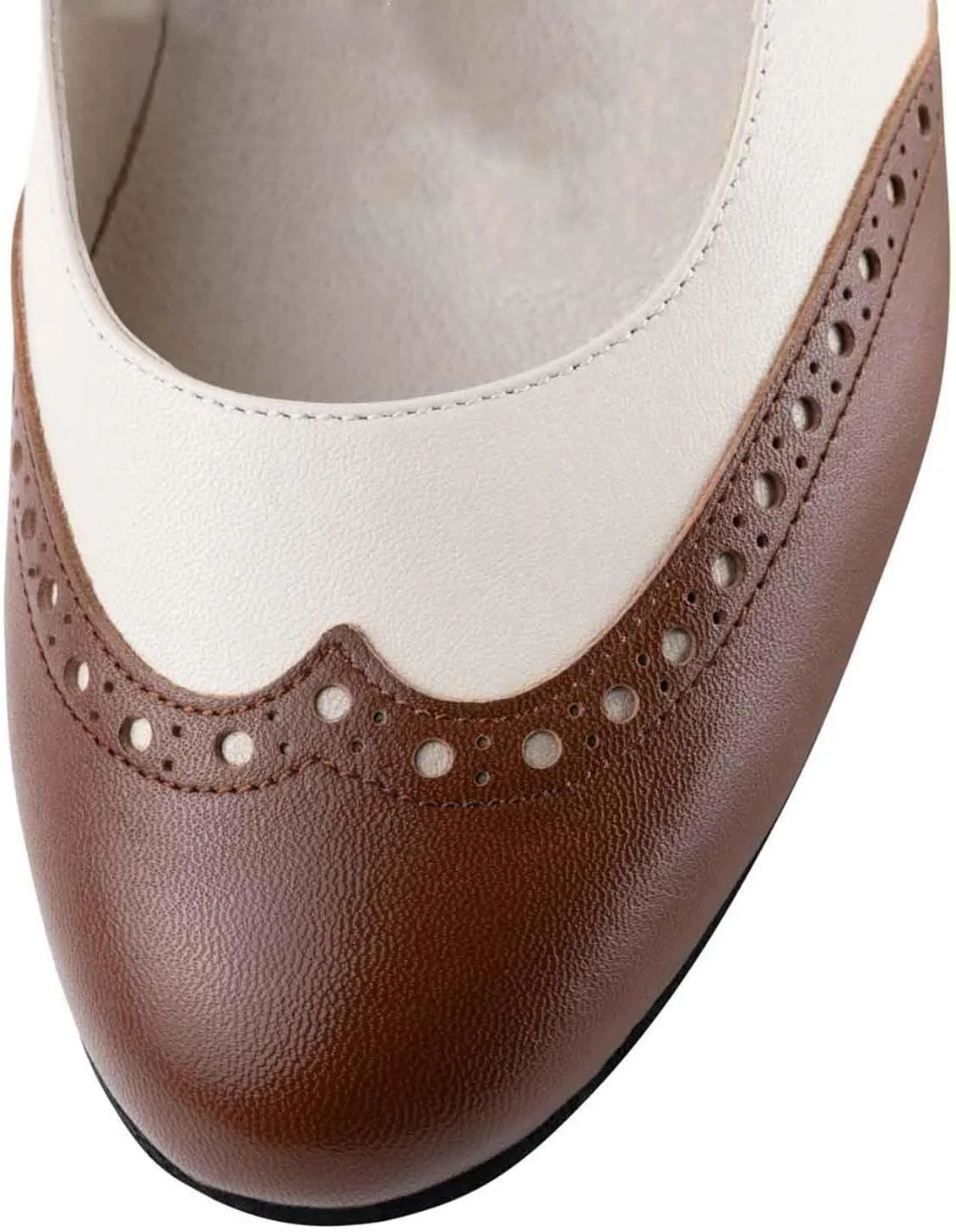 Women's Mary Jane Kitten Heel Two Tone Splicing Wingtip Pumps Closed Round Toe 1.8 Inch Chunky Heel with Ankle Strap Oxford Style Party Office Lady Dress Pumps Shoe