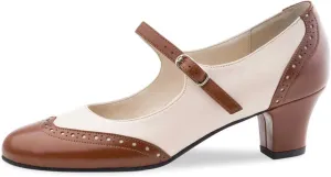 Women's Mary Jane Kitten Heel Two Tone Splicing Wingtip Pumps Closed Round Toe 1.8 Inch Chunky Heel with Ankle Strap Oxford Style Party Office Lady Dress Pumps Shoe