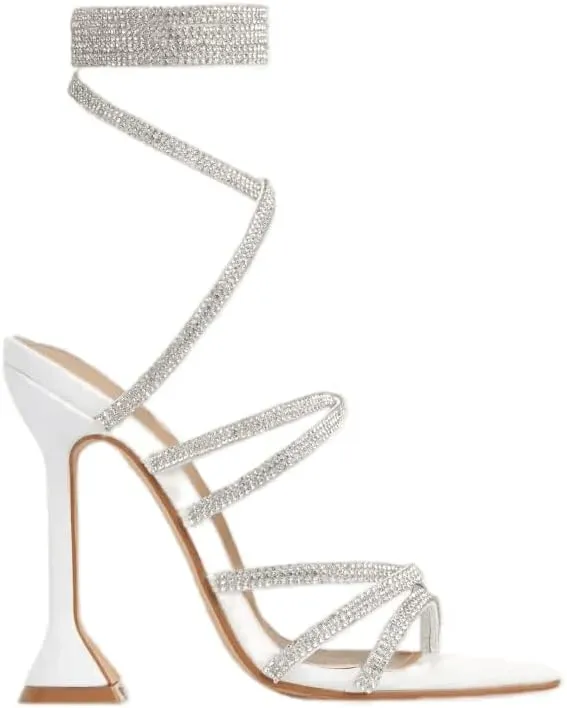 Women's Open Toe High Heel Rhinestone Lace Up Sandals