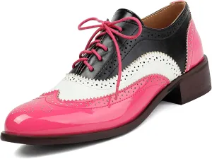 Women's Patent Leather Perforated Lace-up Oxfords Multicolor Colorful Brogues Wingtip Derby Shoe Ladies Plus Size Vintage Dress Oxfords-15 Yards