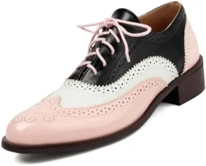 Women's Patent Leather Perforated Lace-up Oxfords Multicolor Colorful Brogues Wingtip Derby Shoe Ladies Plus Size Vintage Dress Oxfords-15 Yards