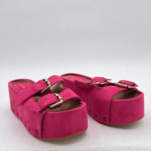 Women’s Pink Open Toe backless Espadrille Casual Flatform Platform Wedge Sandals