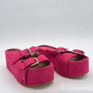 Women’s Pink Open Toe backless Espadrille Casual Flatform Platform Wedge Sandals
