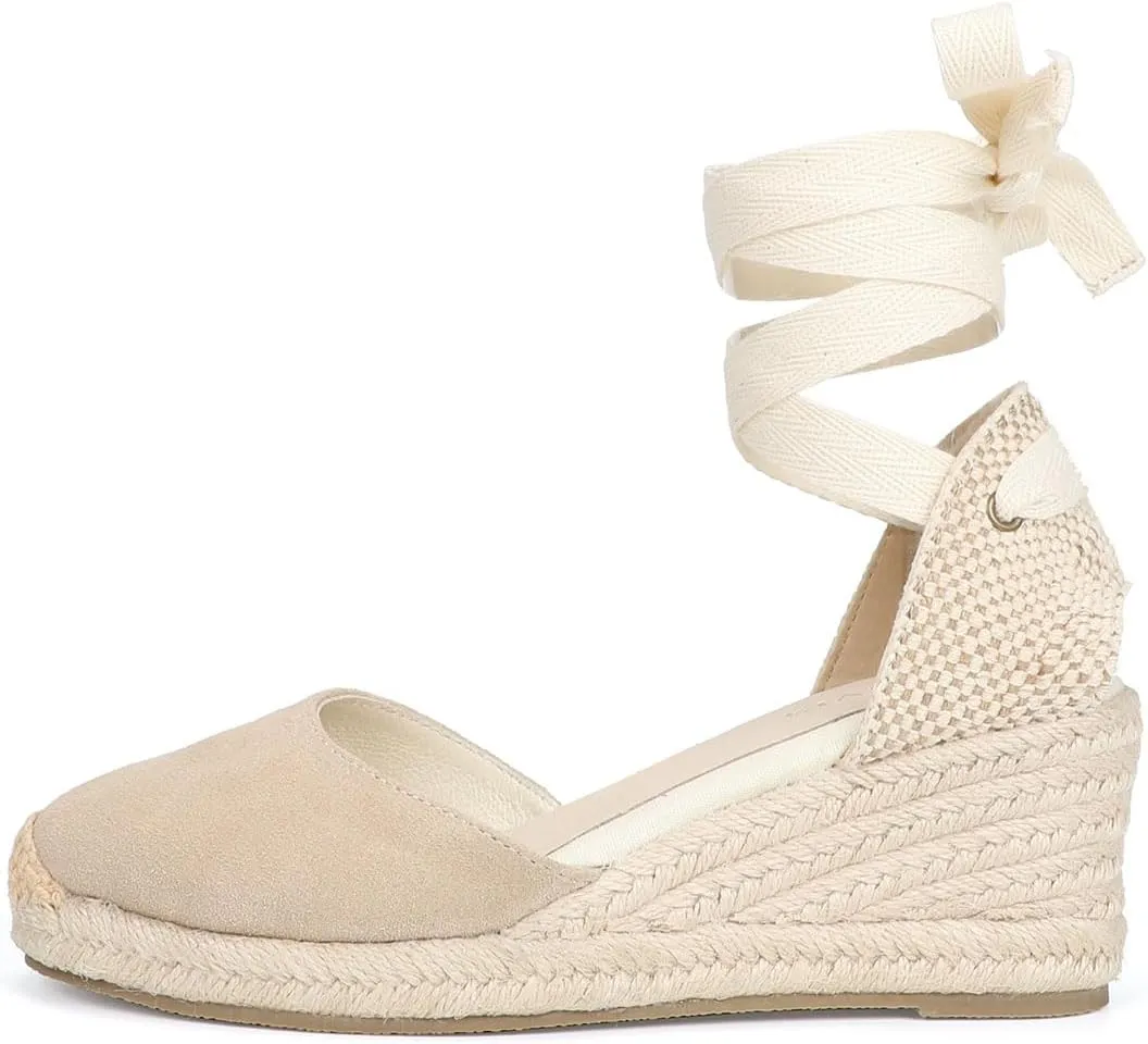 Women’s Platform Wedges Espadrilles, 3" Wedge, Soft Ankle-Tie Strap, Closed Toe, Classic Summer Sandals
