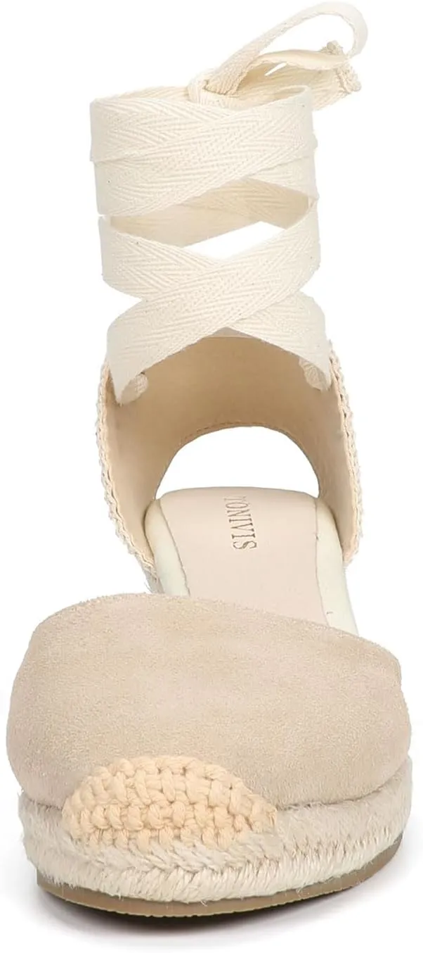 Women’s Platform Wedges Espadrilles, 3" Wedge, Soft Ankle-Tie Strap, Closed Toe, Classic Summer Sandals