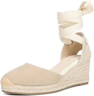 Women’s Platform Wedges Espadrilles, 3" Wedge, Soft Ankle-Tie Strap, Closed Toe, Classic Summer Sandals