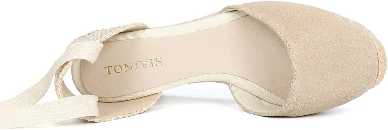 Women’s Platform Wedges Espadrilles, 3" Wedge, Soft Ankle-Tie Strap, Closed Toe, Classic Summer Sandals