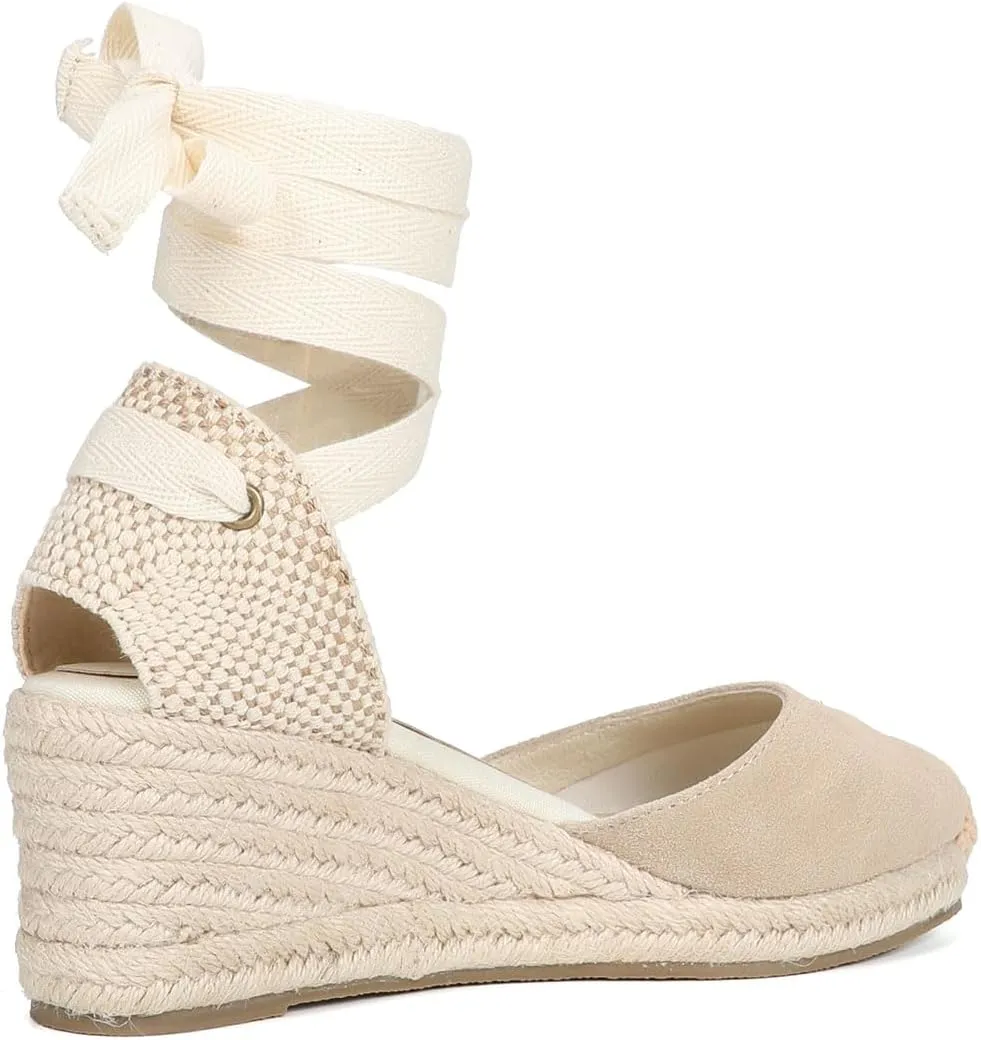Women’s Platform Wedges Espadrilles, 3" Wedge, Soft Ankle-Tie Strap, Closed Toe, Classic Summer Sandals