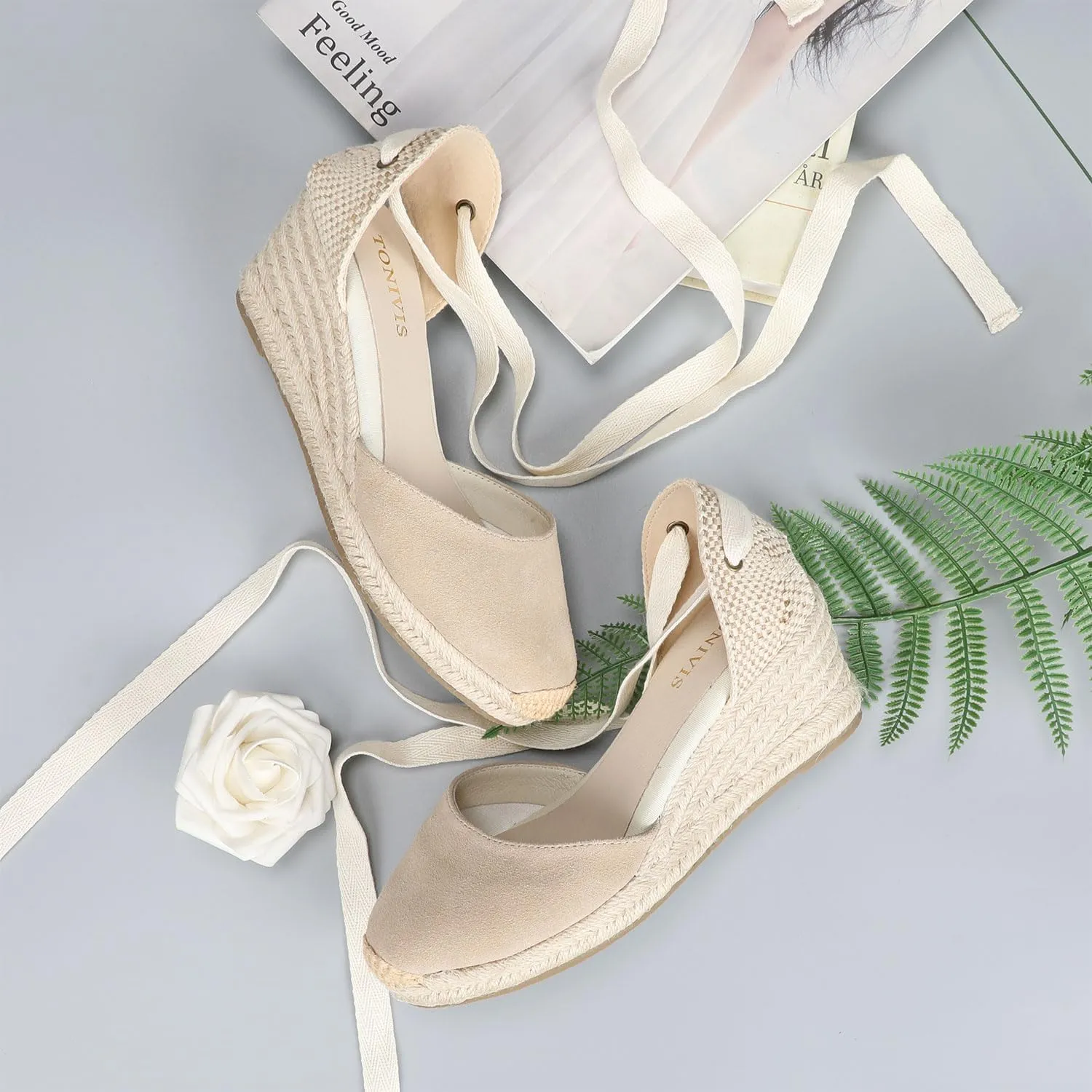 Women’s Platform Wedges Espadrilles, 3" Wedge, Soft Ankle-Tie Strap, Closed Toe, Classic Summer Sandals