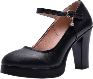 Women's Pumps Mary Jane Dress Shoes Closed Toe Heels Platform High Chunky Block Heels Comfortable Formal Vintage Round Toe Pumps Shoes