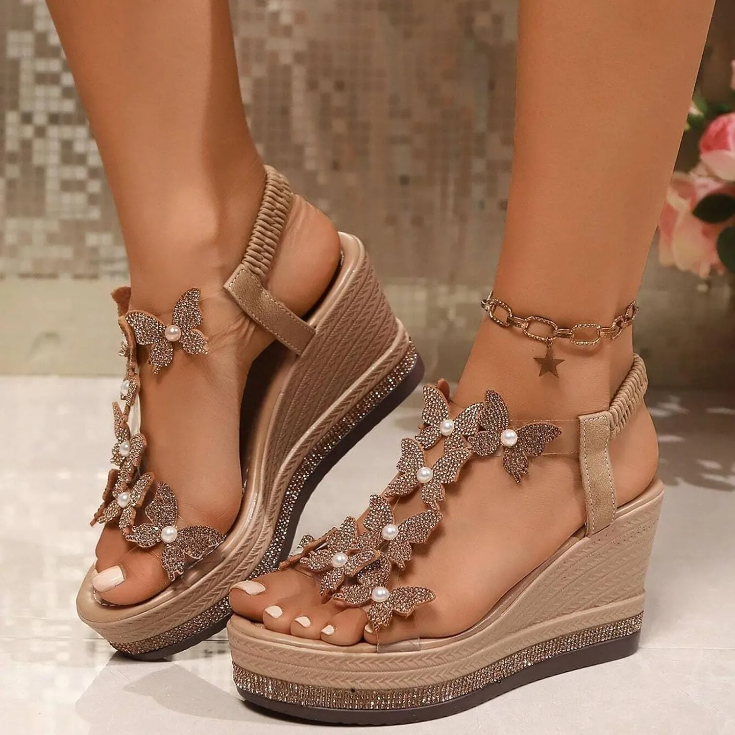 Womens Sandals Arch Support Wedge Sandals, Summer Casual Beach Shoes for Everyday Walking, Travel Beach Walking Shoes