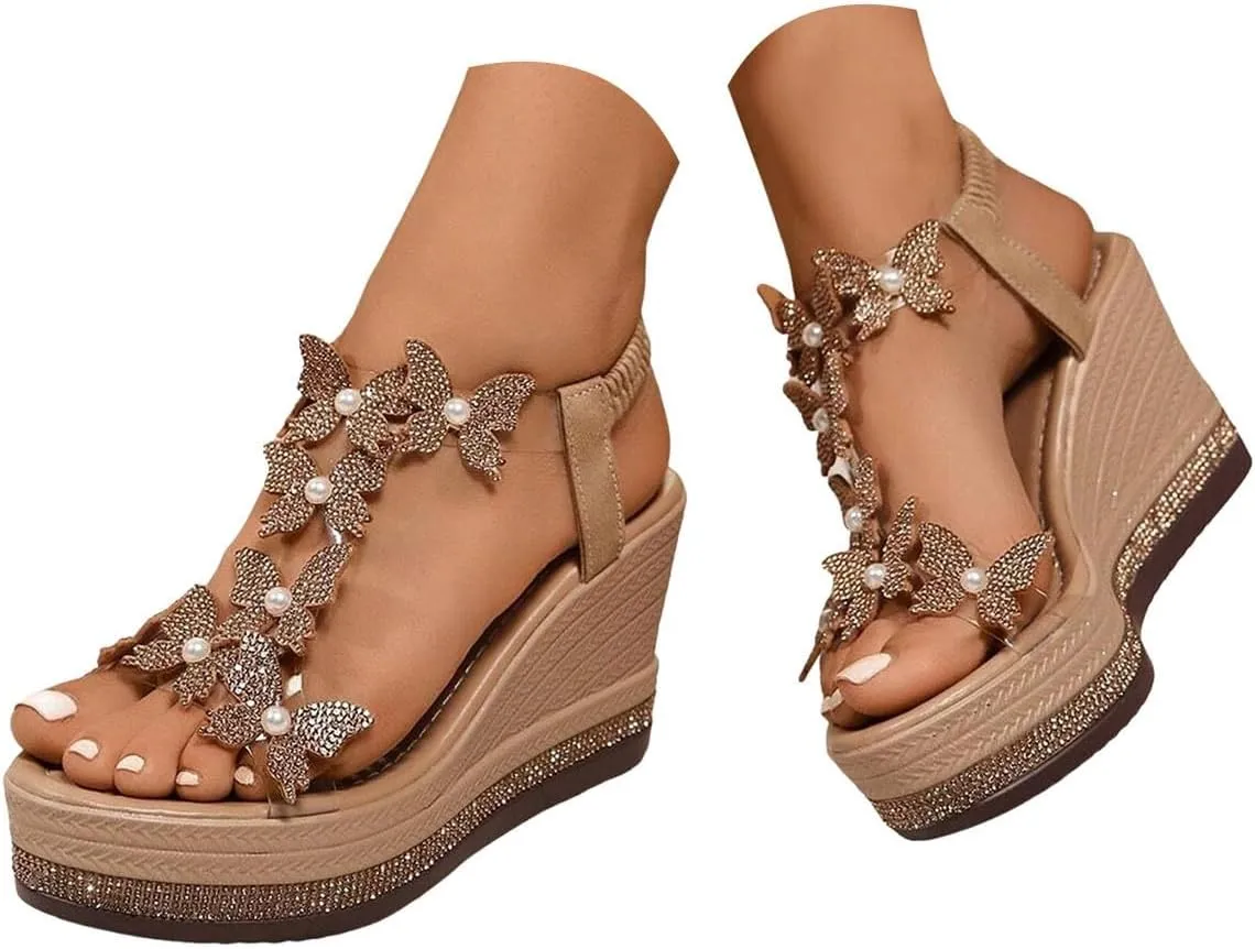 Womens Sandals Arch Support Wedge Sandals, Summer Casual Beach Shoes for Everyday Walking, Travel Beach Walking Shoes