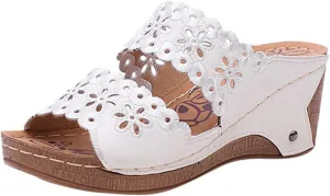 Womens Sandals Open Toe Platform Wedge Casual Summer Hollow Out Breathable Slippers Slip on Orthopedic Arch Support Comfortable Walking Chunky Sandals