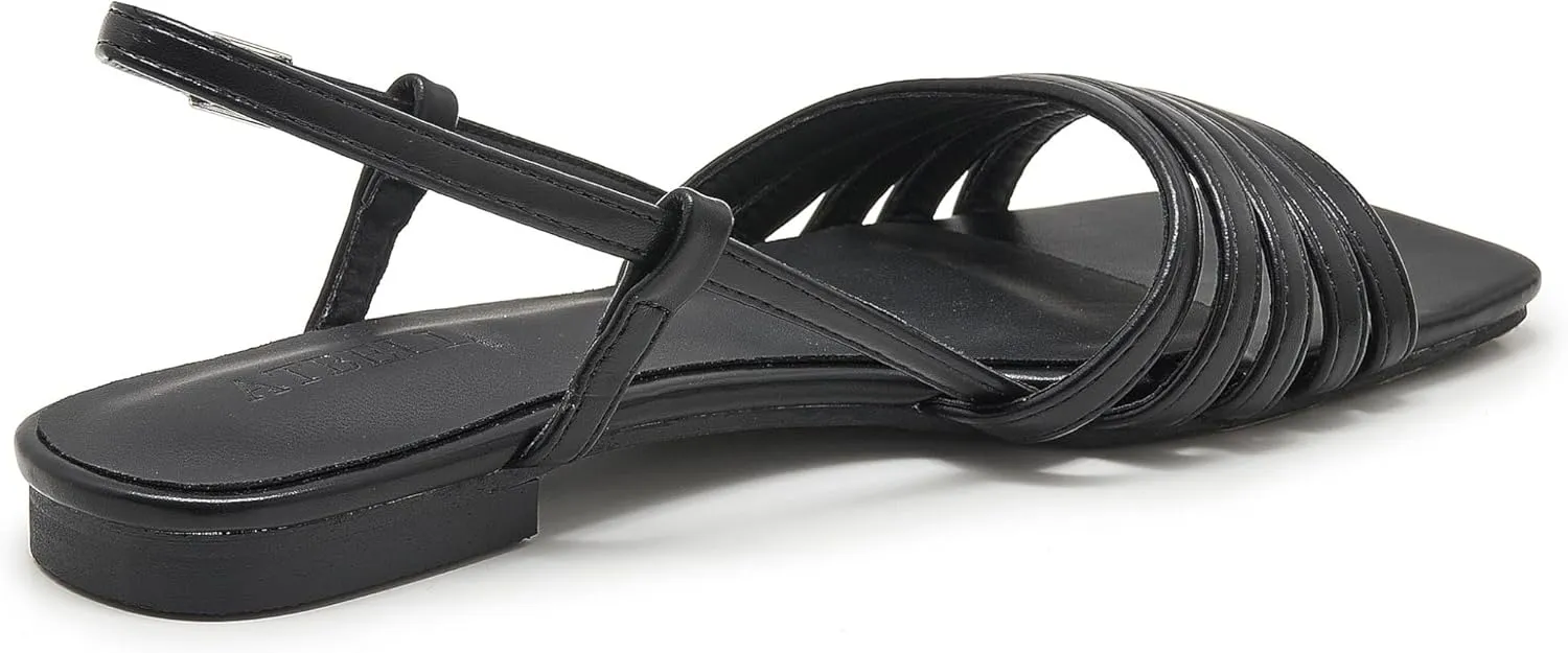 Women's Slingback Flats Sandals Open Square Toe Adjustable Ankle Strap Gladiator Flat-Sandal Summer Dresssy Cute Low Heel Shoes