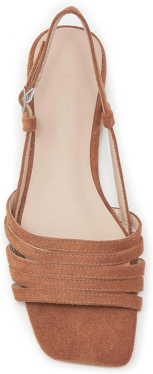 Women's Slingback Flats Sandals Open Square Toe Adjustable Ankle Strap Gladiator Flat-Sandal Summer Dresssy Cute Low Heel Shoes