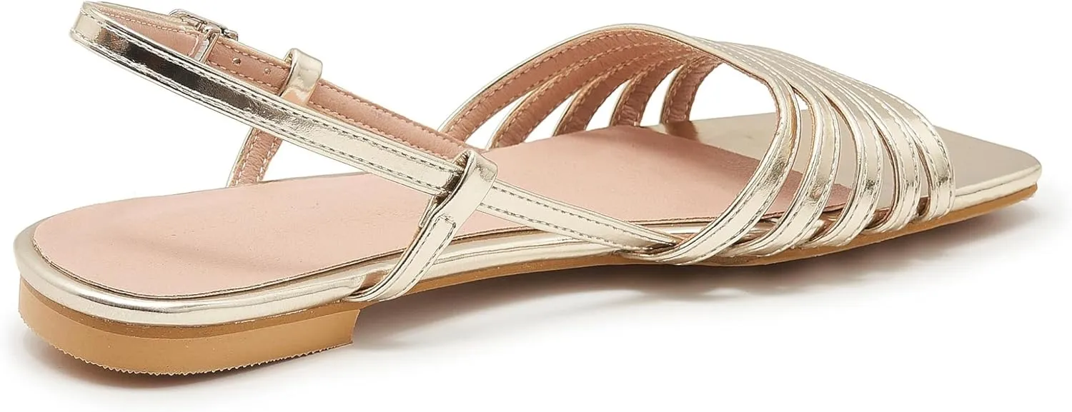 Women's Slingback Flats Sandals Open Square Toe Adjustable Ankle Strap Gladiator Flat-Sandal Summer Dresssy Cute Low Heel Shoes
