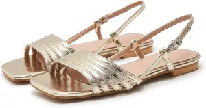 Women's Slingback Flats Sandals Open Square Toe Adjustable Ankle Strap Gladiator Flat-Sandal Summer Dresssy Cute Low Heel Shoes