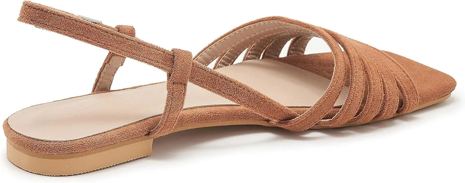 Women's Slingback Flats Sandals Open Square Toe Adjustable Ankle Strap Gladiator Flat-Sandal Summer Dresssy Cute Low Heel Shoes