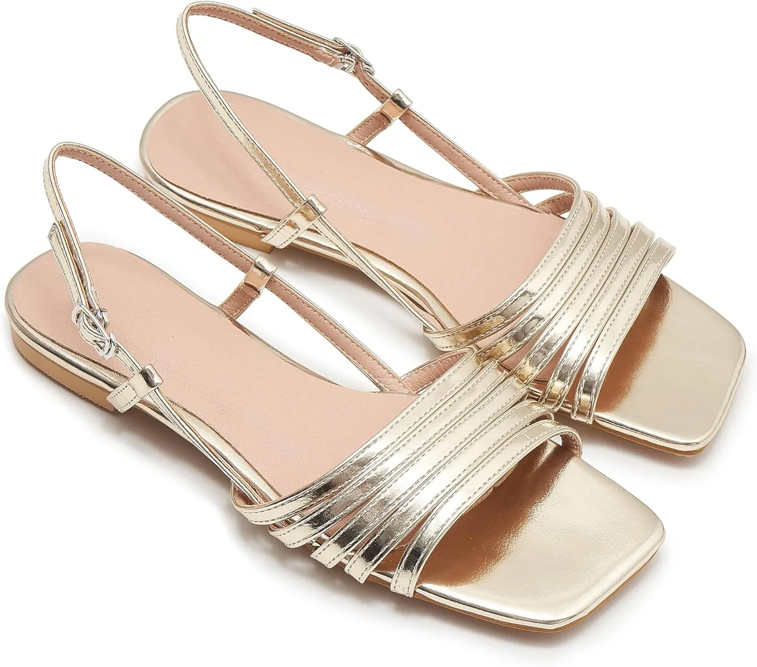 Women's Slingback Flats Sandals Open Square Toe Adjustable Ankle Strap Gladiator Flat-Sandal Summer Dresssy Cute Low Heel Shoes