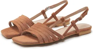 Women's Slingback Flats Sandals Open Square Toe Adjustable Ankle Strap Gladiator Flat-Sandal Summer Dresssy Cute Low Heel Shoes