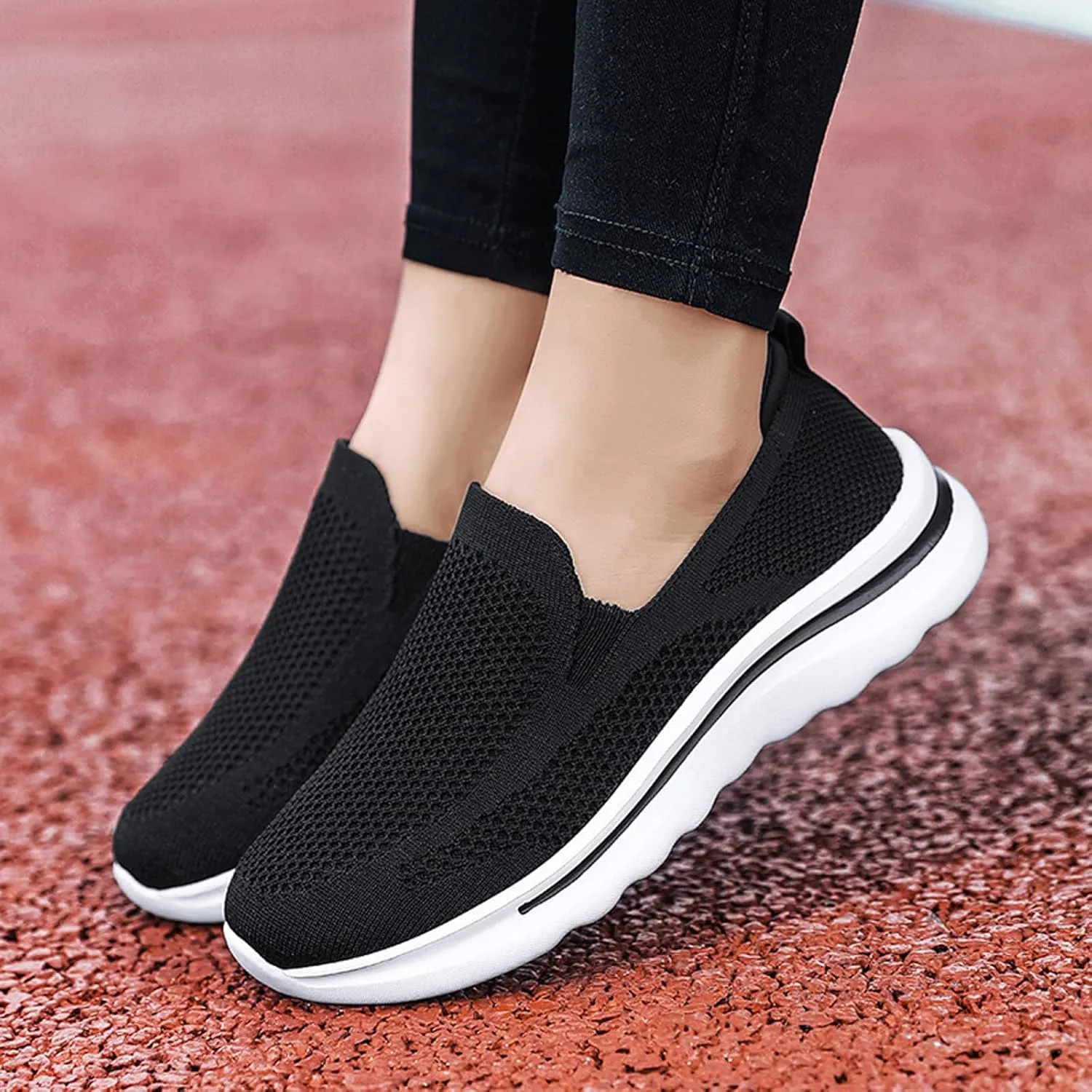 Women's Slip On Mesh Casual Walking Sneakers Comfortable Breathable Soft Sole Non-Slip Running Jogging Shoes