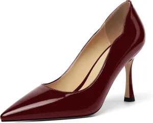 Womens Slip On Wedding Dress Pointed Toe Patent Stiletto High Heel Pumps Shoes 3.3 Inch