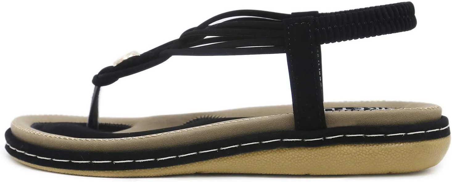 Women's T-Strap Flat Sandals Glitter Rhinestones Thong Flip Flops