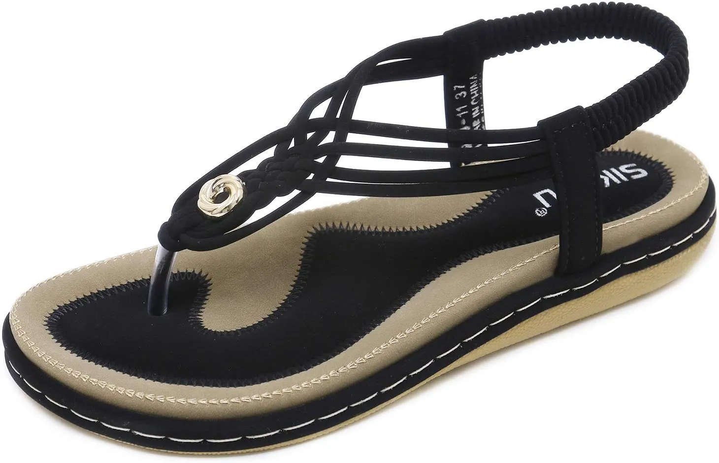 Women's T-Strap Flat Sandals Glitter Rhinestones Thong Flip Flops