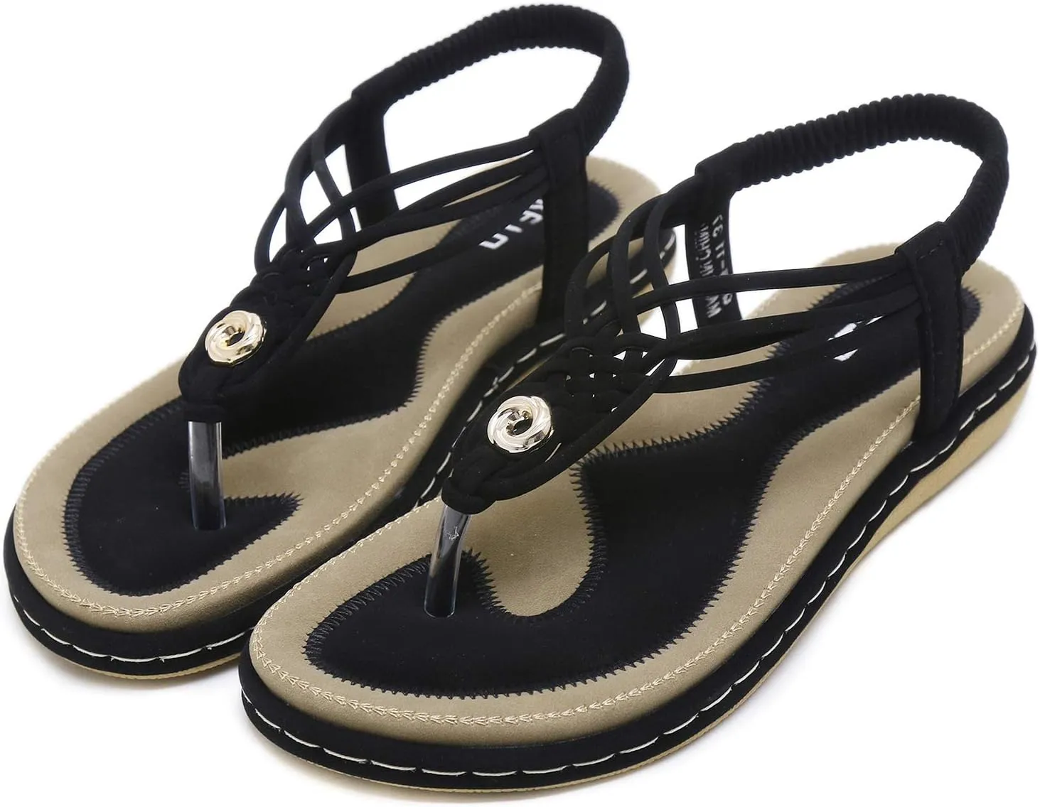 Women's T-Strap Flat Sandals Glitter Rhinestones Thong Flip Flops