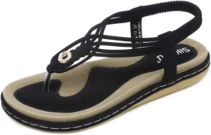 Women's T-Strap Flat Sandals Glitter Rhinestones Thong Flip Flops