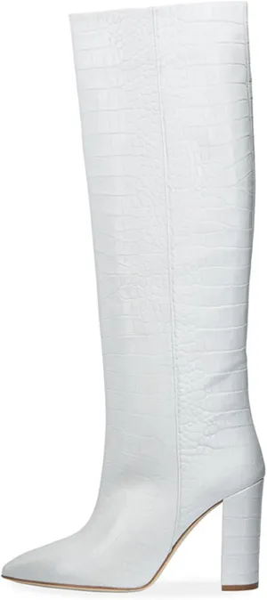 Womens Thigh High Boots Fashion Purple Crocodile Pattern Leather Slip On Chunky Heeled Booties Winter Wearing Booties Sexy Stripper Club Party Prom Pumps,White,45