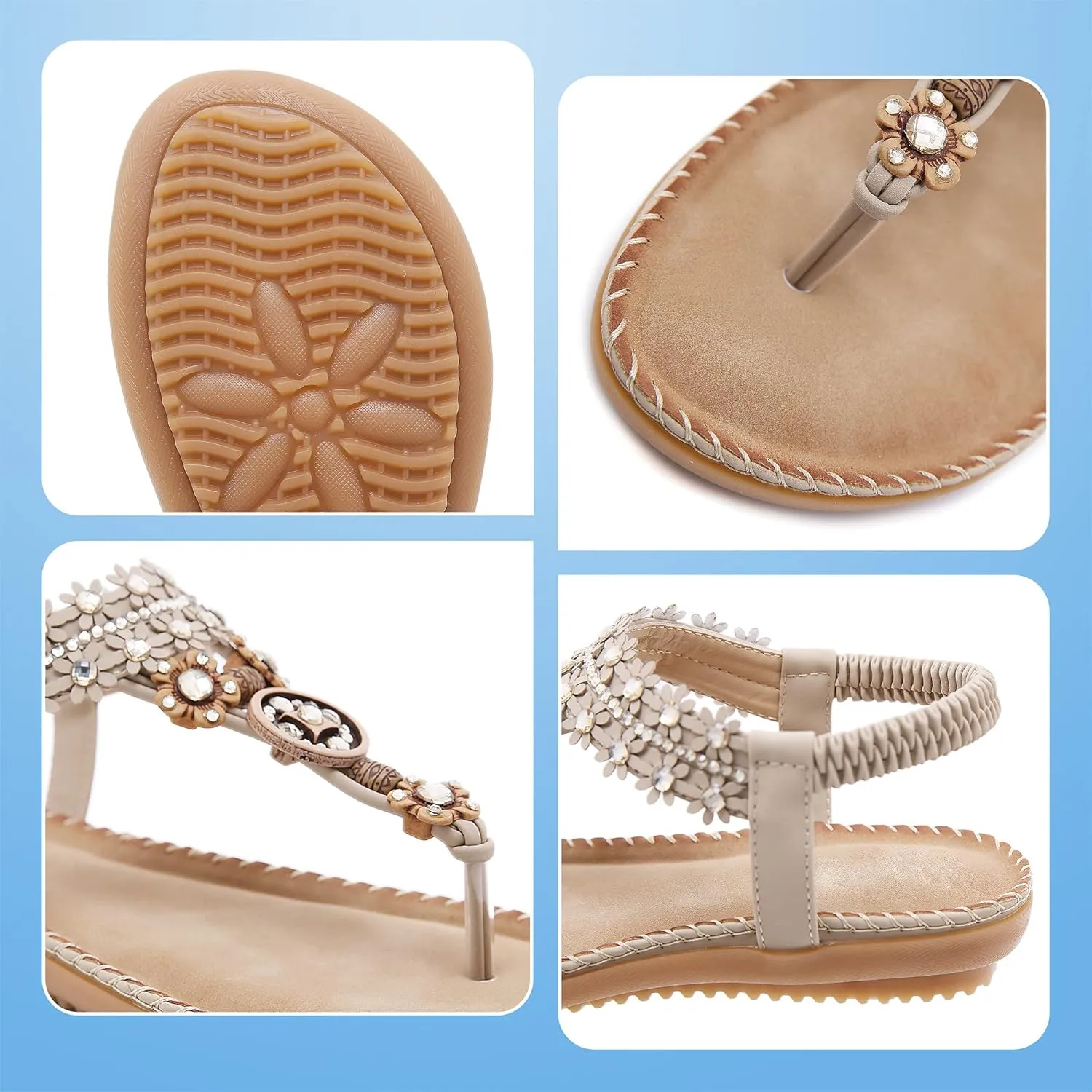 Women's Wedding Sandals Crystal with Rhinestone Beaded Bohemian Dress Flip-flop Gladiator Shoes Plus-size