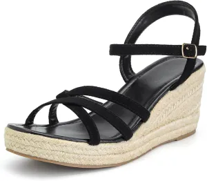Women's Wedge Sandals Summer Espadrille Casual Strappy Braided Heels - Comfortable Versatile Open Toe Design with Ankle Strap for Dressy Outfits