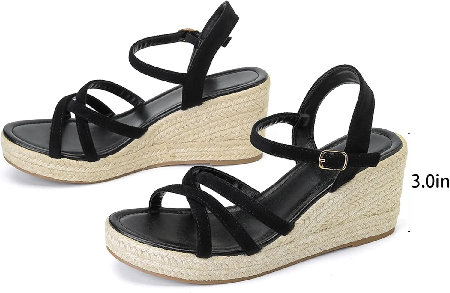 Women's Wedge Sandals Summer Espadrille Casual Strappy Braided Heels - Comfortable Versatile Open Toe Design with Ankle Strap for Dressy Outfits