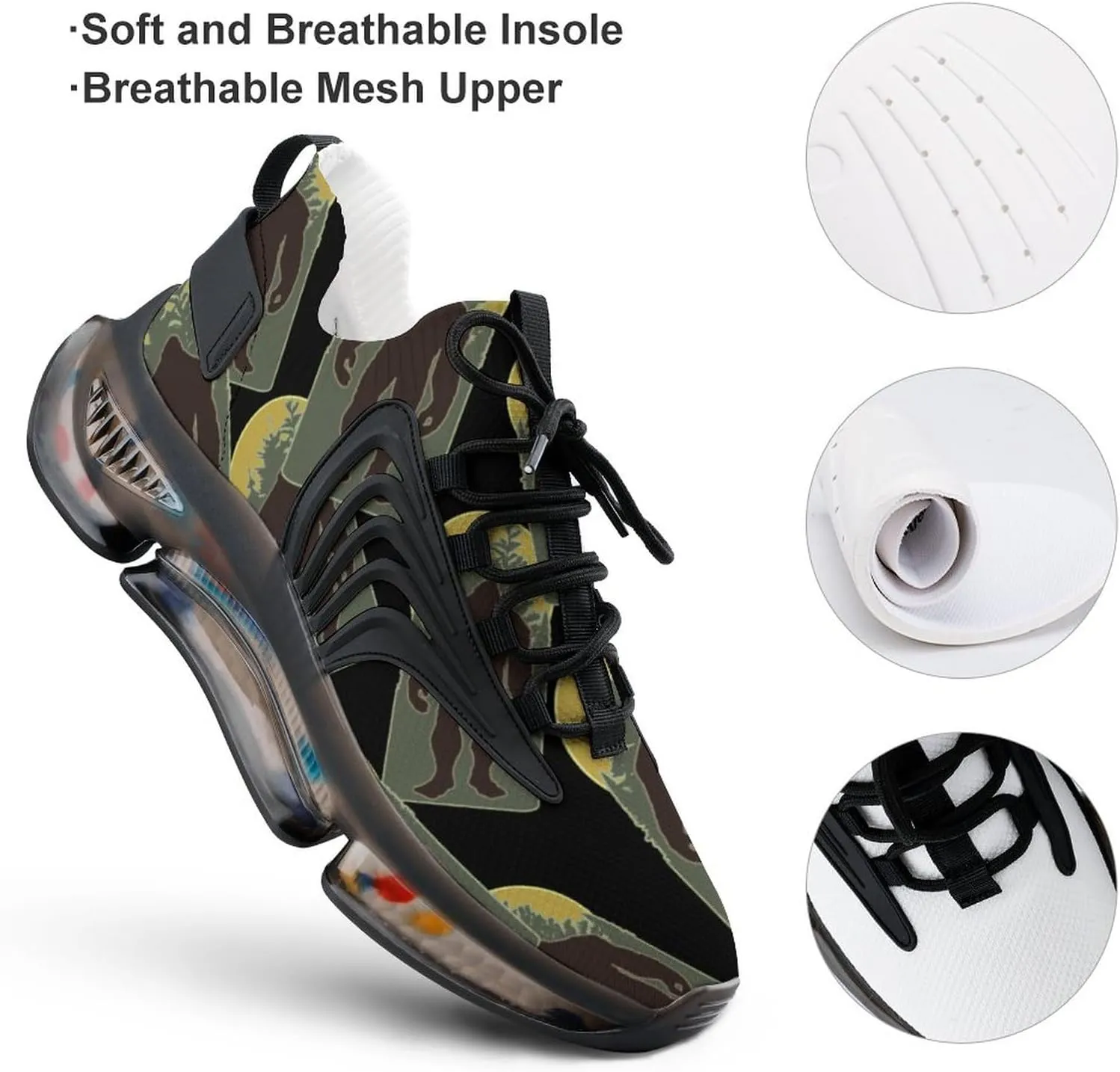 Woodsy Bigfoot Running Shoes Low Top Basketball Shoes for Men Tennis Sport Fitness Cross Trainers Walking Casual Hiking
